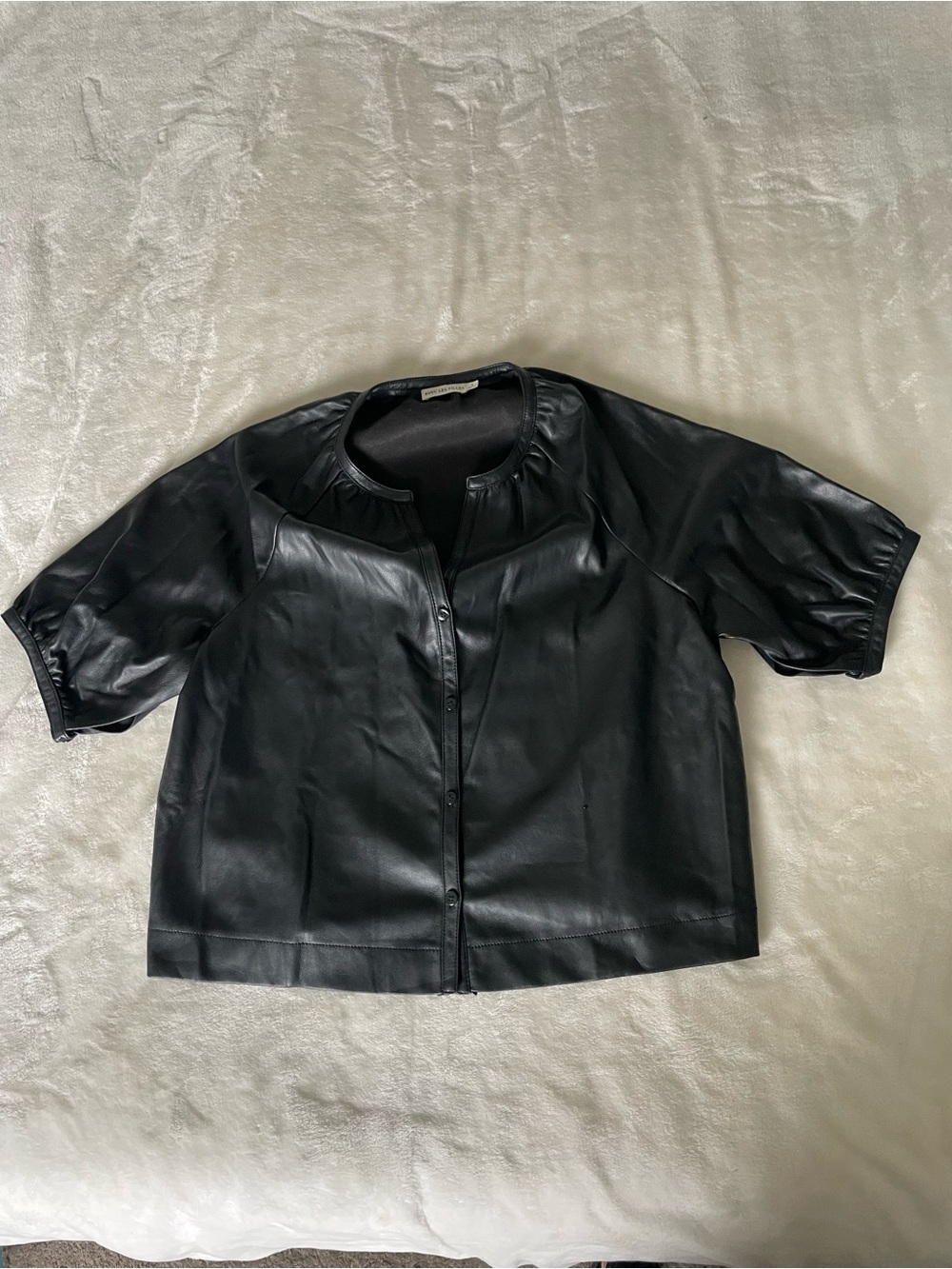 Avec Les Filles Black Short-Sleeve Faux Leather Top